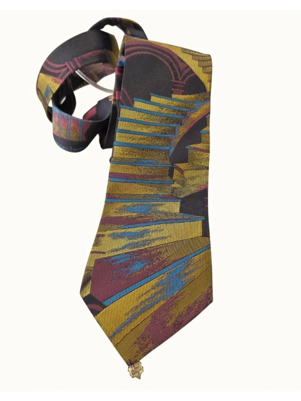 Alpi Silk Tie Metallic Abstract Geometric Necktie Multicolor Black 3.75